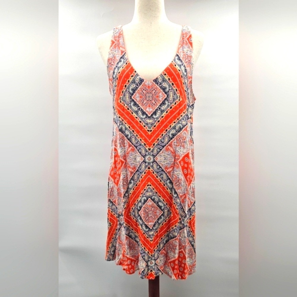 Luxology Orange Blue Paisley Crochet Back Sleeveless‎ Dress Size 8 - Picture 3 of 12